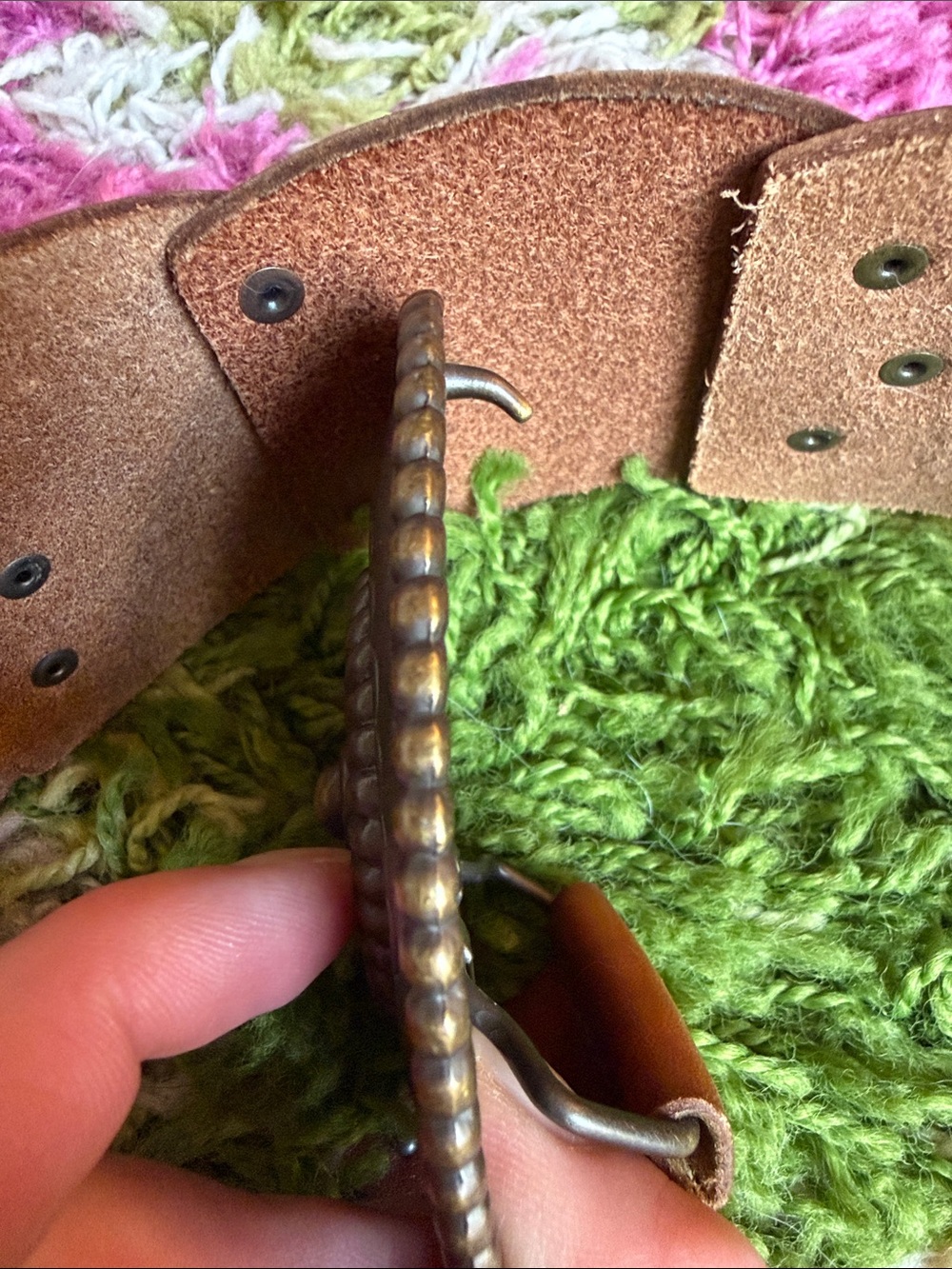 Brown Studded Leather Wide Belt with Decorative Buckle + Studs - Picture 4 of 8
